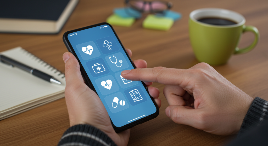 a human using smartphone with a health app ai powered personalisation